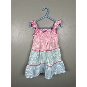 Penelope Mack Colorful Pink Blue Striped Ruffle Tank Summer Dress Size 24 Months